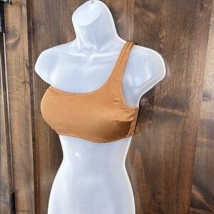 Aerie One-Shoulder Brown bandeau swimsuit top Size L Brown Padded